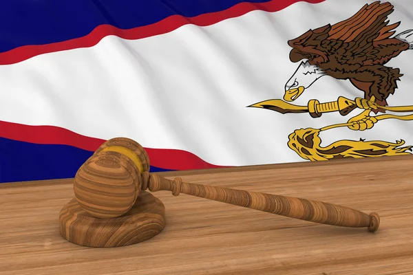 アメリカのサモアの法概念 - 裁判官の背後にあるアメリカ領サモアの旗小槌 3 d イラストレーション ロイヤリティフリーのストック画像