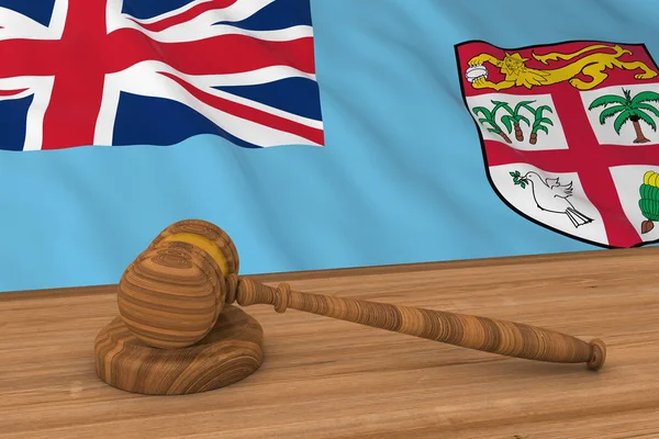 Fijian wet Concept - vlag van Fiji achter rechter hamer 3d illustratie Stockafbeelding