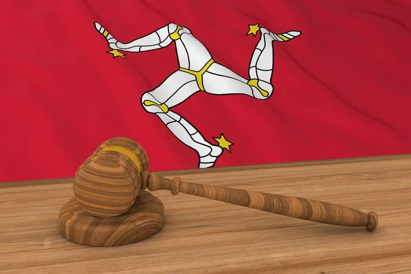 Manx Law Concept - Bandera de la Isla de Man Detrás del Martillo del Juez Ilustración 3D Imagen De Stock