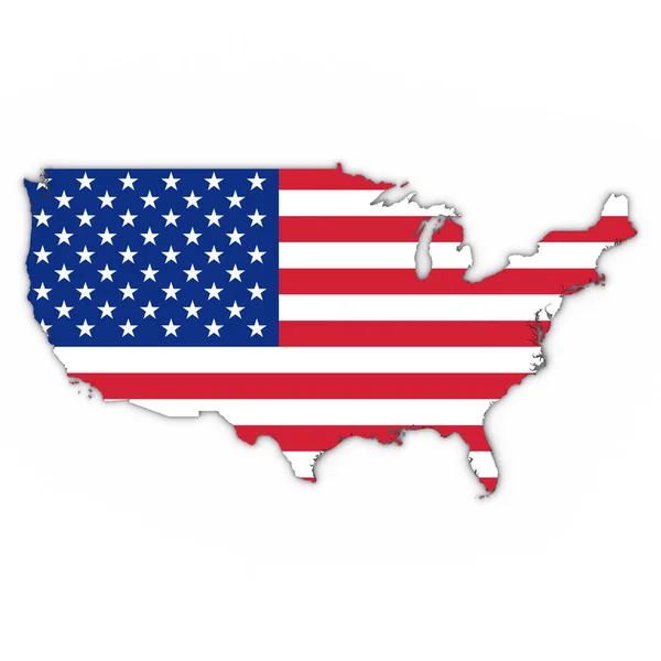 United States Map Outline with American Flag on White with Shado — Stock Photo, Image