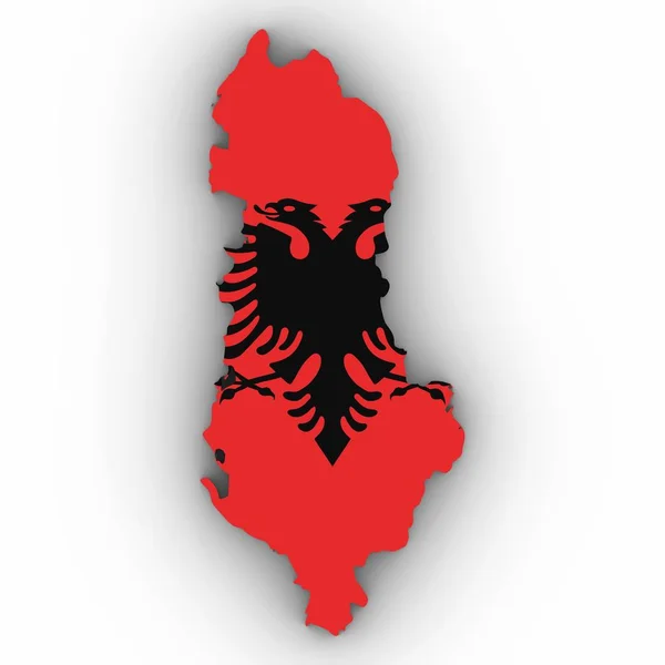Albanien Kartenumriss mit albanischer Flagge auf weiß mit Schatten 3D-Illustration — Stockfoto