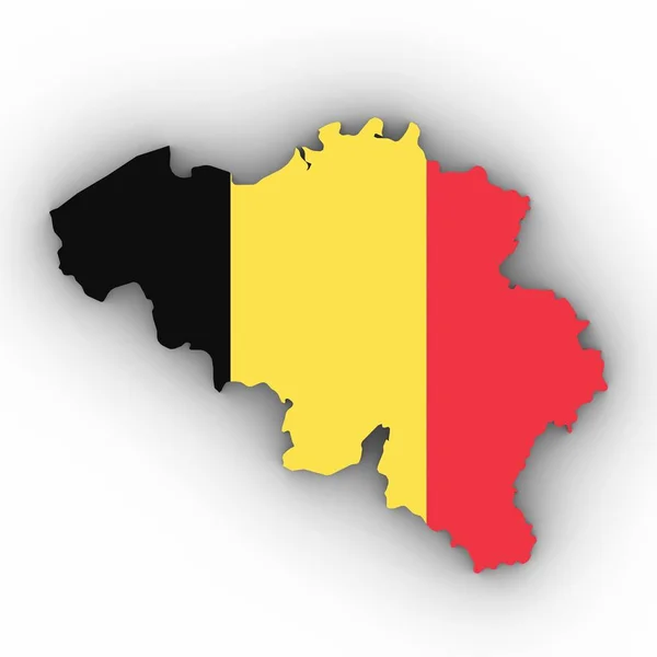 Belgio Mappa Profilo con bandiera belga su bianco con ombre Illustrazione 3D — Foto Stock