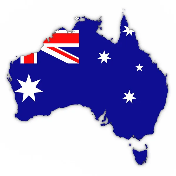 Australië kaart overzicht met Australische vlag op wit met schaduwen 3d illustratie — Stockfoto