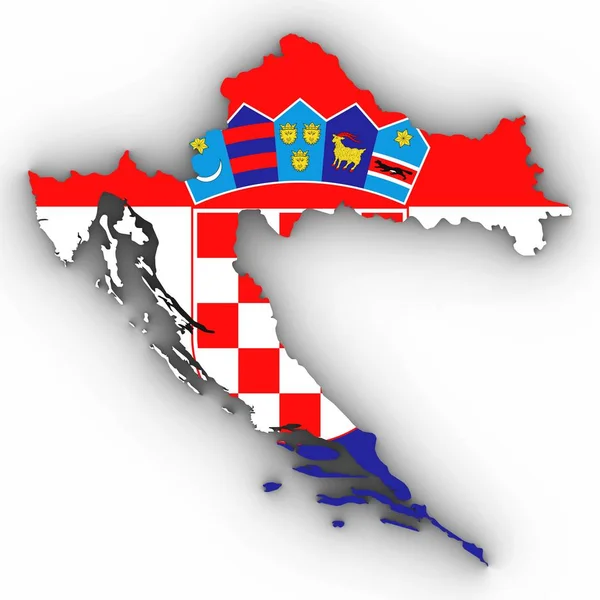 Croatia Map Outline with Croatian Flag on White with Shadows 3D Illustration — Stock Photo, Image