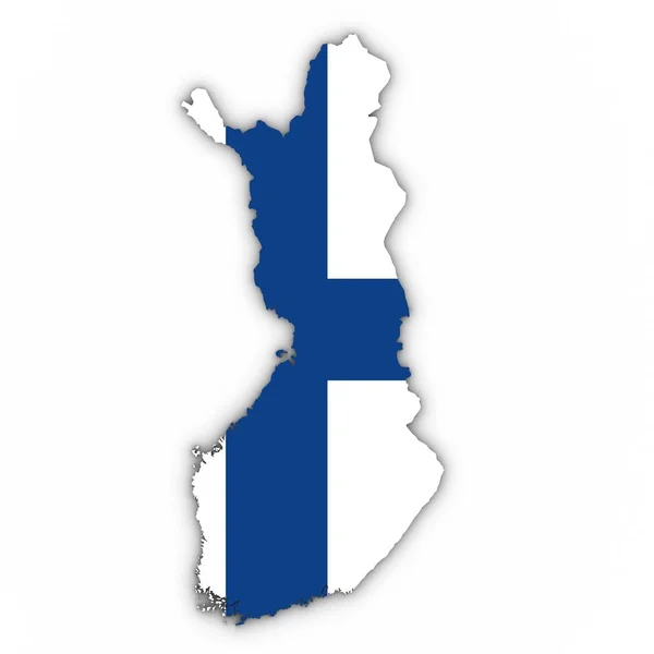 Карта Финляндии с финским флагом на белом с 3D иллюстрацией — стоковое фото