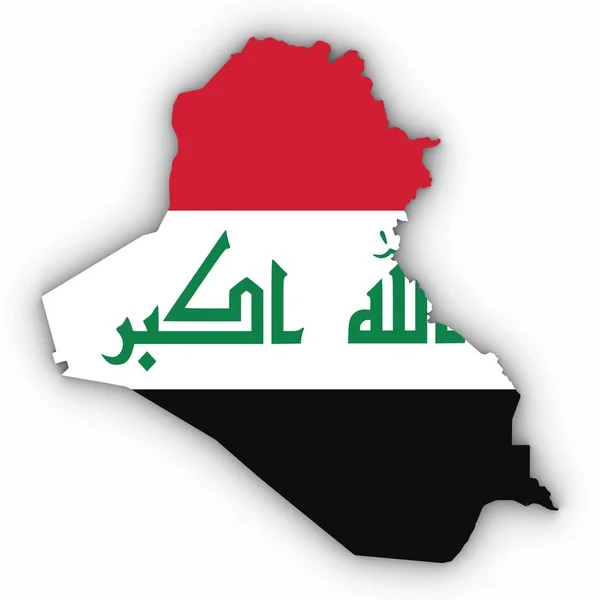 Irak kaart overzicht met Iraakse vlag op wit met schaduwen 3d Illust — Stockfoto