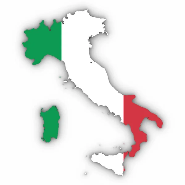 İtalya harita Anahat Beyaz ile İtalyan bayrağı ile 3d hasta gölgeler — Stok fotoğraf