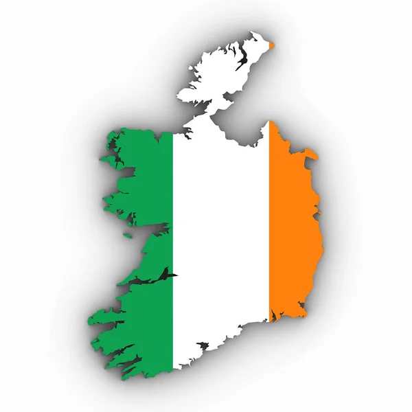 Ireland Map Outline with Irish Flag on White with Shadows 3D Ill — Stock Photo, Image