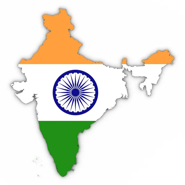 Kontur Mapa Indii z flagi Indii na białym z cieni 3d pokazanego — Zdjęcie stockowe