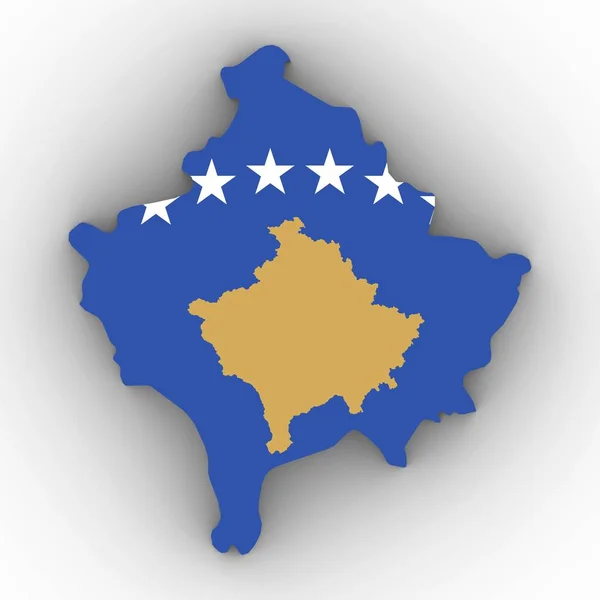 Mapa do Kosovo Esboço com Bandeira do Kosovo em Branco com Sombras 3D Il — Fotografia de Stock