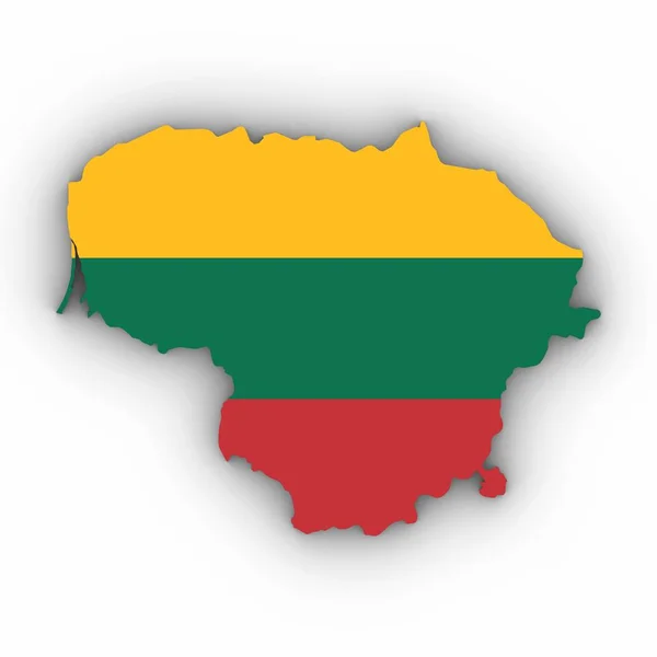 Lituanie Carte avec drapeau lituanien sur blanc avec ombres — Photo