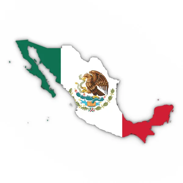 Mexico Map Outline with Mexican Flag on White with Shadows 3D Il — Stock Photo, Image