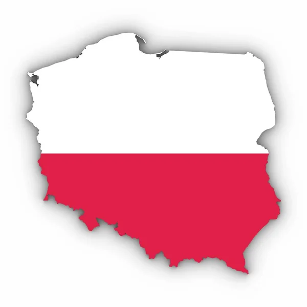 Pologne Carte avec drapeau polonais sur blanc avec ombres 3D Ill — Photo