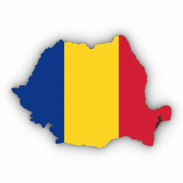 Mapa de Rumania Esquema con bandera rumana en blanco con sombras 3D — Foto de Stock