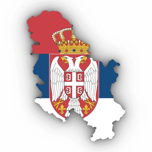 Serbia Map Outline with Serbian Flag on White with Shadows 3D Il — Stock Photo, Image