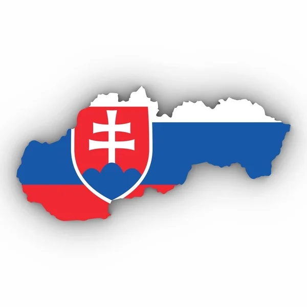 Slovakia Map Outline with Slovakian Flag on White with Shadows 3 — Stock Photo, Image