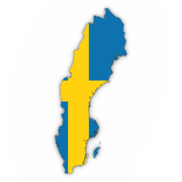 Schweden Landkarte Umriss mit schwedischer Flagge auf weiß mit Schatten 3d il — Stockfoto