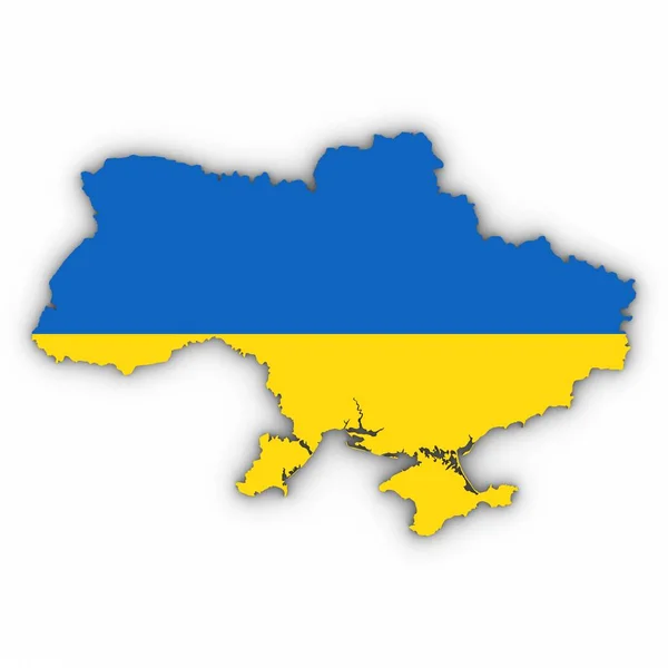 Ukraine Map Outline with Ukrainian Flag on White with Shadows 3D — Stock Photo, Image