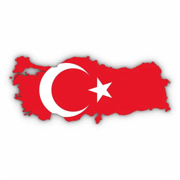 Turkey Map Outline with Turkish Flag on White with Shadows 3D Il — Stock Photo, Image