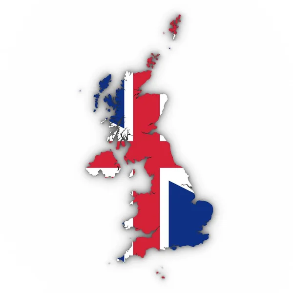 Esquema del Mapa del Reino Unido con Bandera Británica sobre Blanco con Shado — Foto de Stock