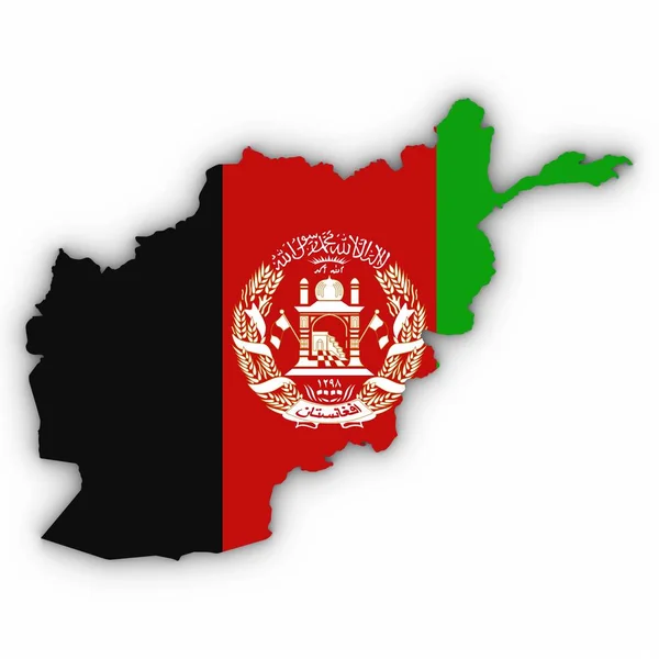 Afghanistan kaart overzicht met Afghaanse vlag op wit met schaduwen 3d illustratie Stockafbeelding
