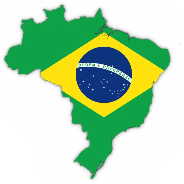 Mapa de Brasil Esquema con Bandera Brasileña en Blanco con Sombras Ilustración 3D Fotos De Stock