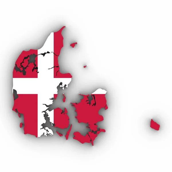 Dinamarca Mapa Esquema con Bandera Danesa en Blanco con Sombras Ilustración 3D Imagen De Stock