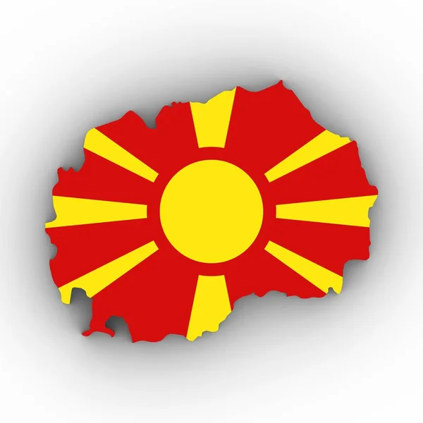 Macedonië kaart overzicht met de Macedonische vlag op wit met schaduwen Stockfoto