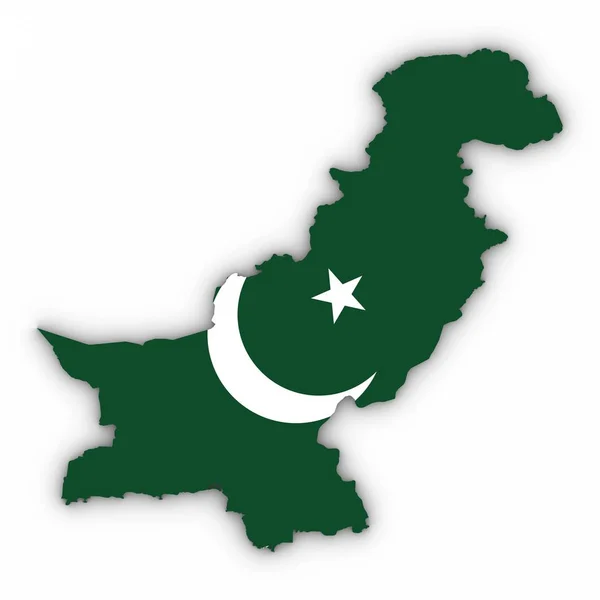 Pakistan kaart overzicht met Pakistaanse vlag op wit met schaduwen 3 Stockfoto