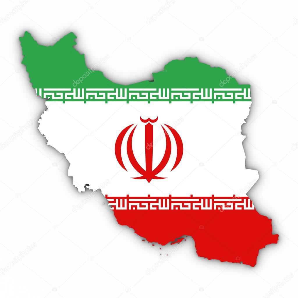 Iran Map Outline with Iranian Flag on White with Shadows 3D Illu