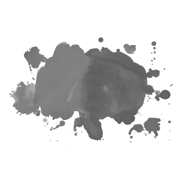 Gray watercolor spot with droplets, smudges, stains, splashes. Grayscale blot in grunge style. — Stock Vector