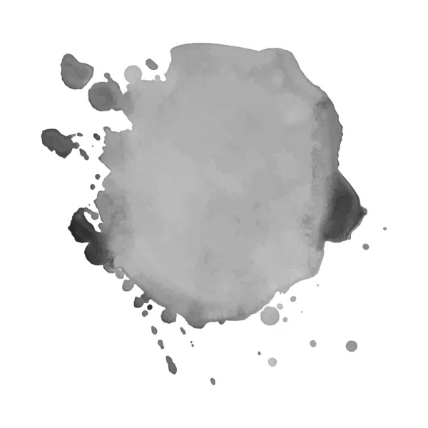 Tache d'aquarelle grise avec des gouttelettes, taches, taches, éclaboussures. Effacement en niveaux de gris dans le style grunge. — Image vectorielle