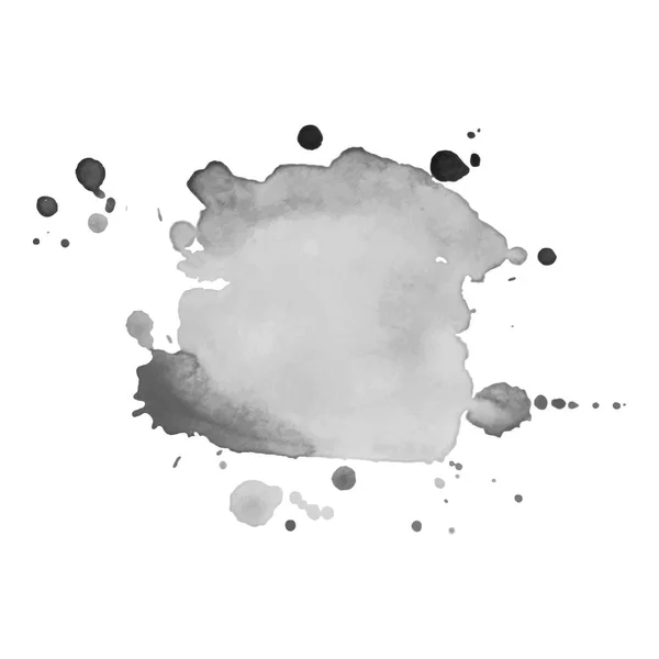 Gray watercolor spot with droplets, smudges, stains, splashes. — Stock Vector