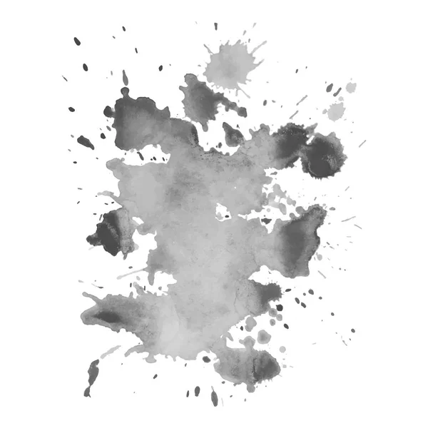 Gray watercolor spot with droplets, smudges, stains, splashes. — Stock Vector
