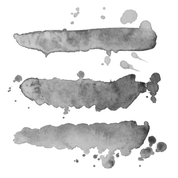 Set pennellate astratte in scala di grigi ad acquerello. Illustrazione vettoriale. Grunge texture per il design di carte e volantini . — Vettoriale Stock