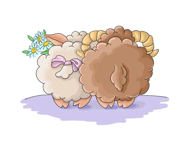 许多带羊毛球的可爱的小羊羔 — 图库矢量图片