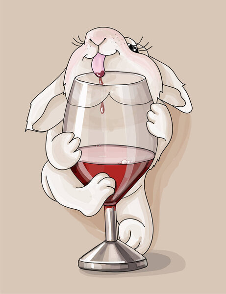 vector illustrations valentine is bunny with a glass of red wine