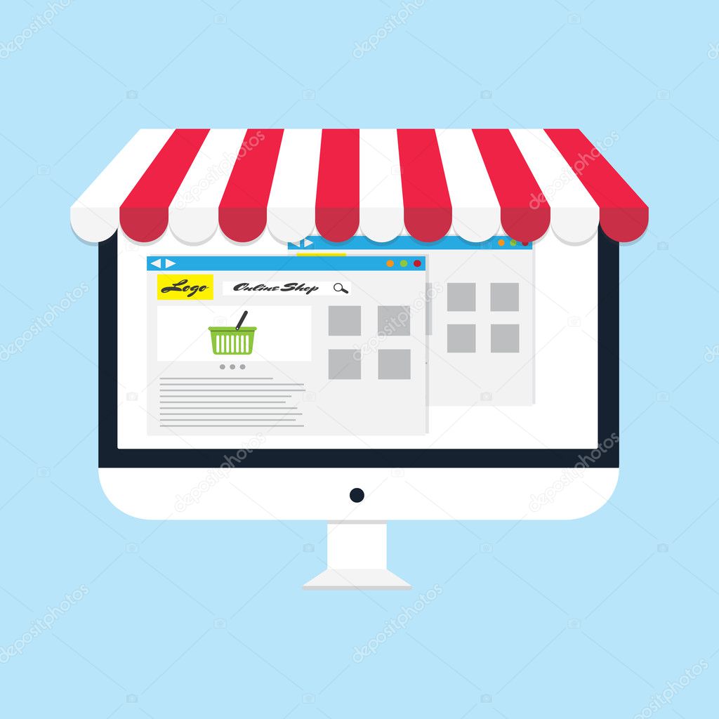 flat vector business online shop Computer monitor Online Store icon