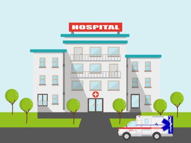düz tıbbi ambulans ve hastane emergeny klinik illüstrasyon vektör