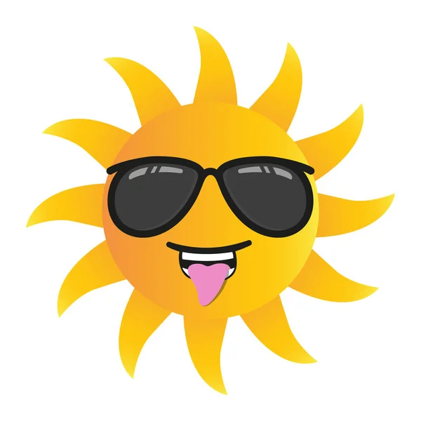 Heureux drôle de dessin animé soleil souriant avec des lunettes de soleil isolé vecteur illustration sur fond blanc — Image vectorielle