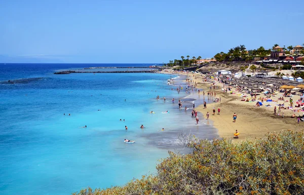 Tenerife, Kanarya Adaları, İspanya 'nın güneyindeki Playa del Duque plajı manzarası. Seyahat ya da tatil konsepti..