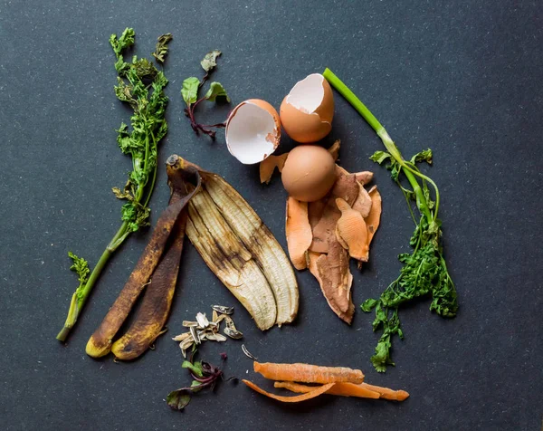 Sebze yemek artıkları ve yumurta kabukları bir kompost