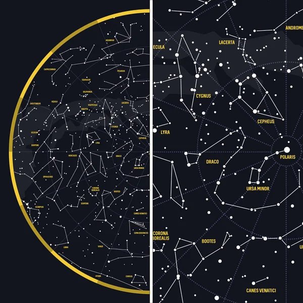 Cielo nocturno con constelaciones — Vector de stock