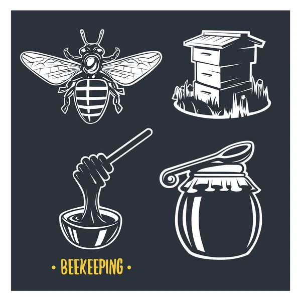 Méhészeti. Vintage méz címkék, jelvények, logó és látványelemek csoportja. Méhészet logó sablon. — Stock Vector