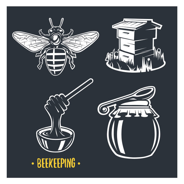Пчеловодство. Набор винтажных медовых этикеток, значков, логотипов и элементов дизайна. Шаблон логотипа
.