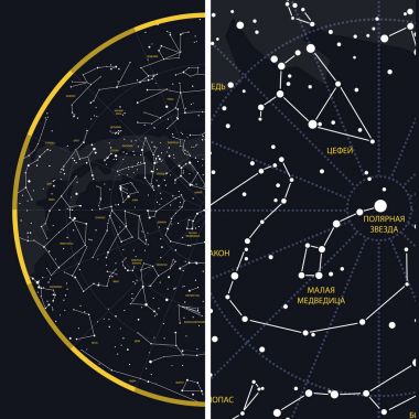 Night Sky with Constellations. Russian designation. clipart