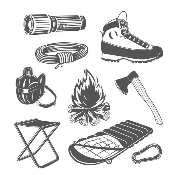 Conjunto de equipos de camping — Vector de stock