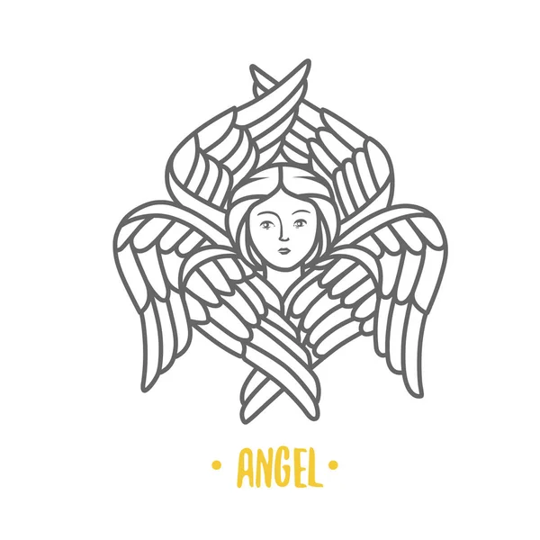 Tête Ange Avec Ailes Isolées Sur Fond Blanc — Image vectorielle