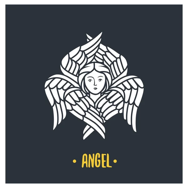 Angel Head Wings Black Background — Stock Vector