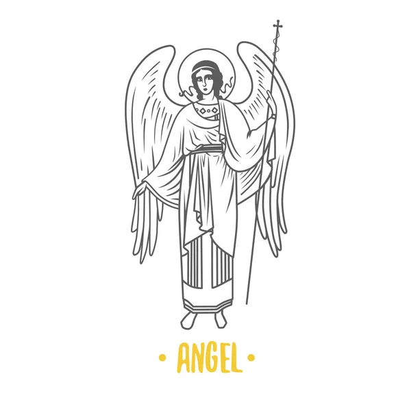 Anděl Velkými Křídly Izolovaných Bílém Pozadí — Stockový vektor